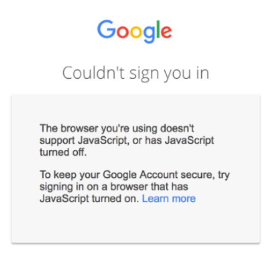 Google 账户的新安全功能，禁用JavaScript不允许用户登录